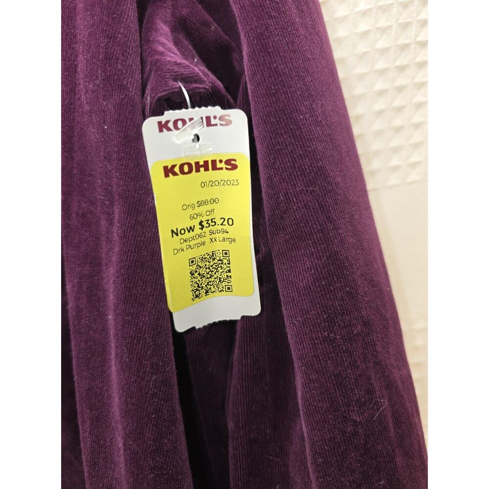 Draper James RSVP-Long Sleeve Ruffle Aubergine Corduroy A-Line Dress Size XXL - Picture 3 of 9